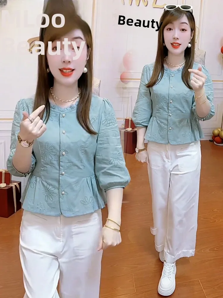 Faionable Seven-Vierter Sve irt Dames Sle Small Fraance Sle Afslankende Veelzijdige Top Koreaanse versie Loose Fit