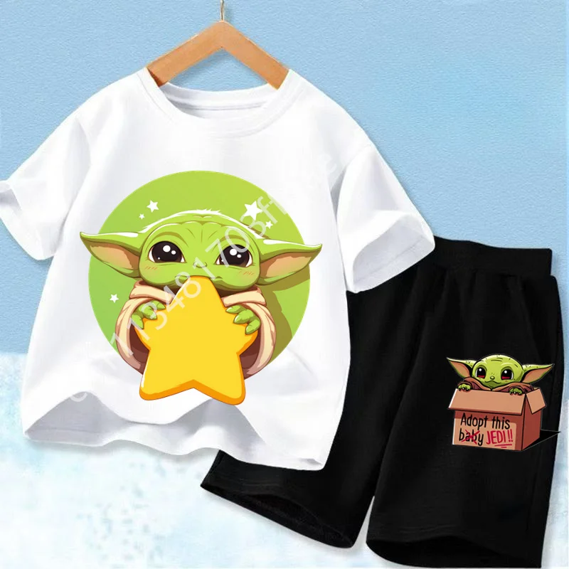 New Star Wars Yoda Baby Yoda Print Kids T Shirt Set Casual Short Sleeve Tee Boys Girls Toddler 2026 Summer Top
