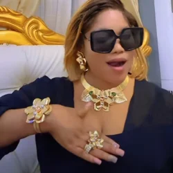 Luxury Gold-Plated Jewelry Set for Women Wedding Italian Jewellery Sets African Bride Necklace and Earrings FHK15628