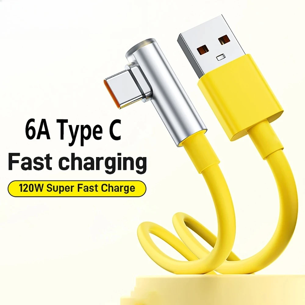 6A 120W Fast Charge USB Type C Cable Elbow Fast Charging Data Cable for Xiaomi 15 Huawei Samsung OPPO Redmi Phone USB C Cable