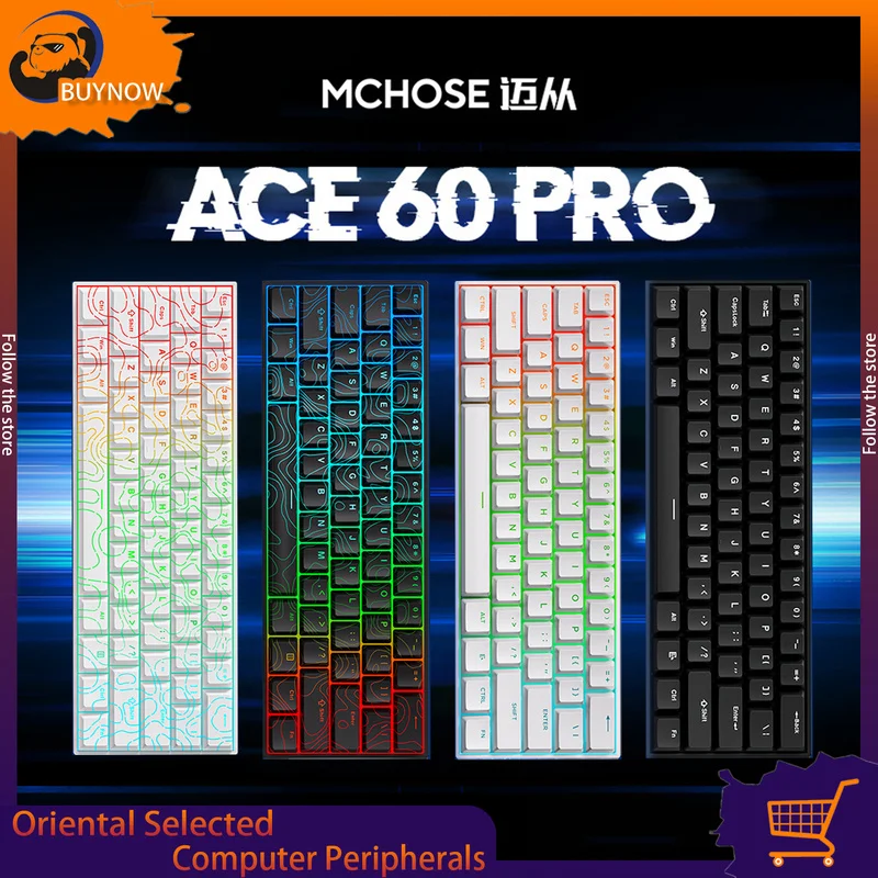 מקלדת מכאנית עם ציר מגנטי טופוגרפי MCHOSE ACE 60/68 Pro, 61 מקשים RGB למשחקים, מיועדת למחשב שולחני מותאם אישית
