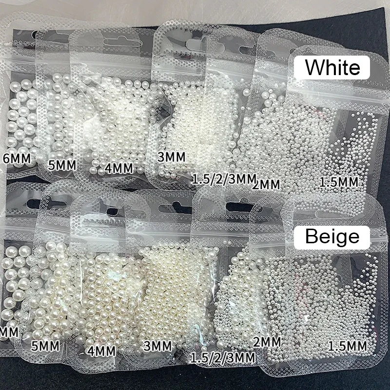 Perles Blanches pour Décoration d'Ongles, Strass Ronds de Taille Mixte, Beige, pour Bricolage, Manucure, 400/1000 Pièces/Sac