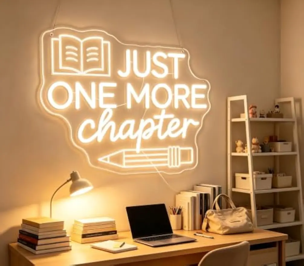 Just One More Chapter LED Neon Sign USB Neon Light for Book Lovers Study Reading Room Bedroom Christmas Wall Art Decor Gift