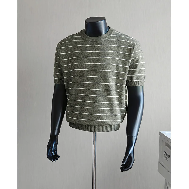 High Quality Knitted T-shirt for Men 2026 Summer Round Neck Ice Silk Casual T-shirt Short Sleeve Business Undercover T-shirts