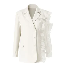 Ladies Formal Women Suit Blazer Jacket With Ruffles Tulle Female Business Work Wear Long Sleeve 1 Piece Coat Outfit