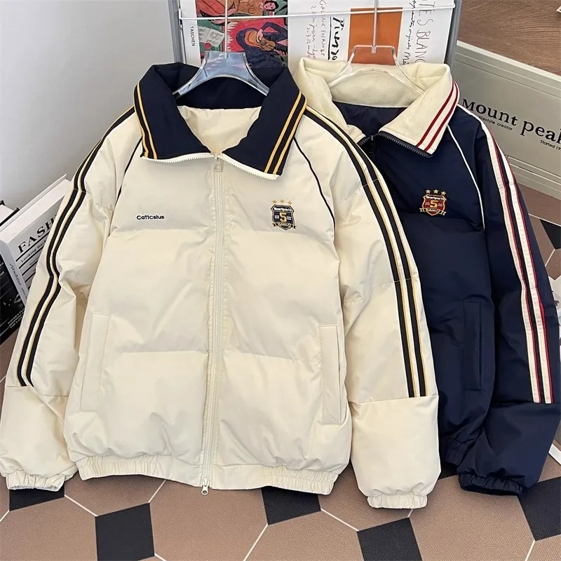 سترة قطنية بألوان متباينة على طراز أكاديمية Fugu للرجال سترة قطنية فضفاضة سميكة ودافئة للشتاء الجديد