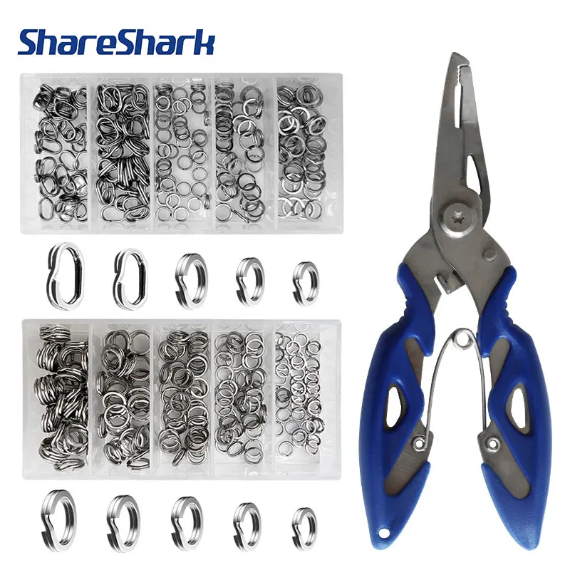 ShareShark 200pcs Stainless Steel Split Ring Fishing Lure Connectors with Fishing Pliers Set Double Loop Connection Rings