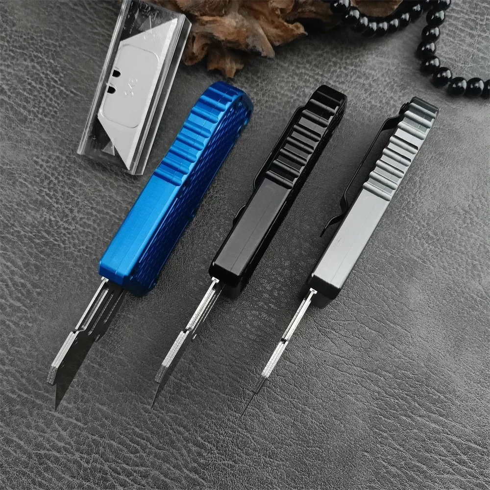 صناديق القاطع في الهواء الطلق سريعة مفتوحة سكين للفرد 440C شفرة مقبض ألمونيوم مع 5 قطعة استبدال شفرة سكينة تكتيكية EDC أداة