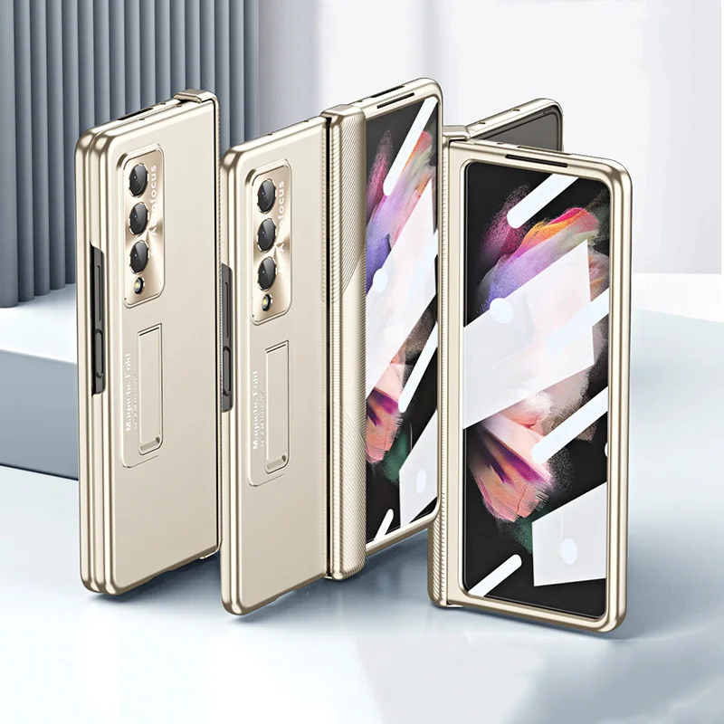 Samsung Galaxy Z Fold 4 Case With Screen Film Luxury Magnetic Hinge Case for Samsung Galaxy Z Fold4 Fold3 Case With Kickstand