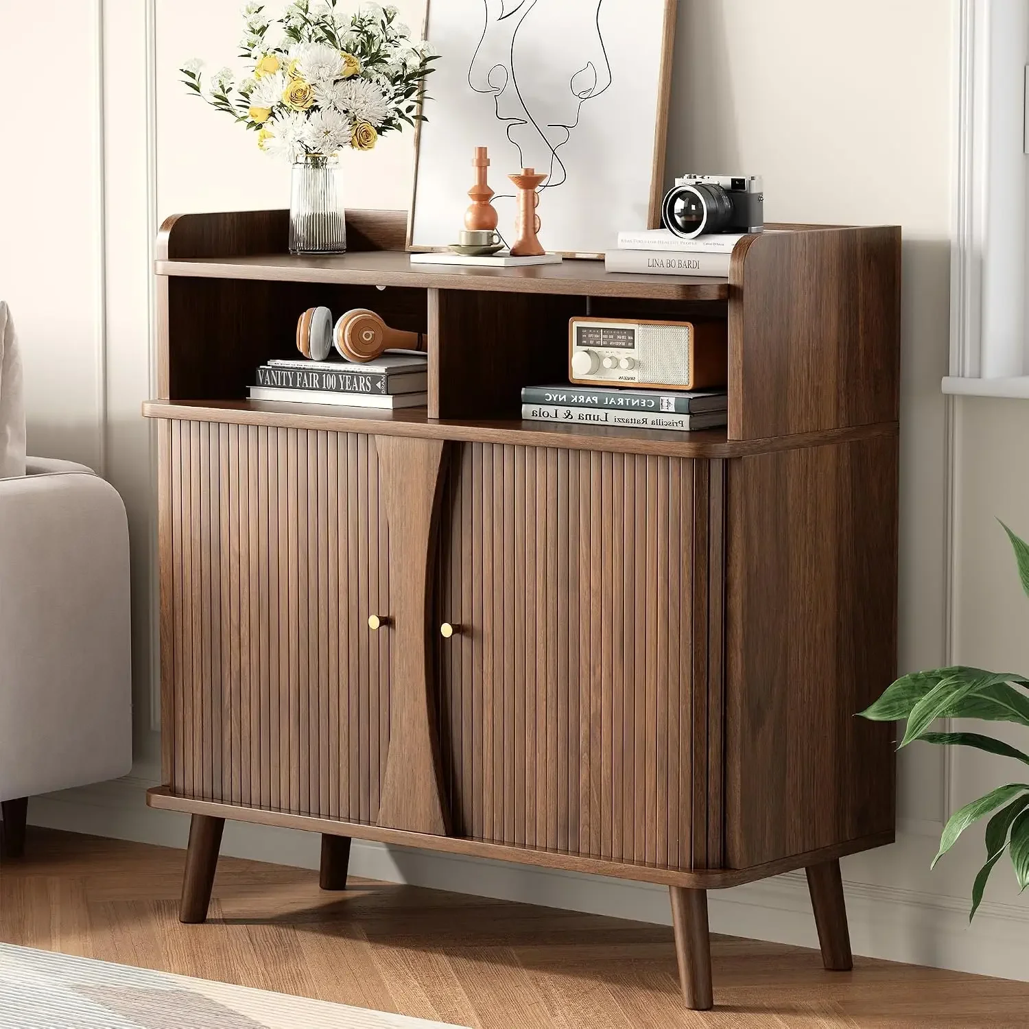 Fluted Buffet Sideboard Cabinet, 39.9