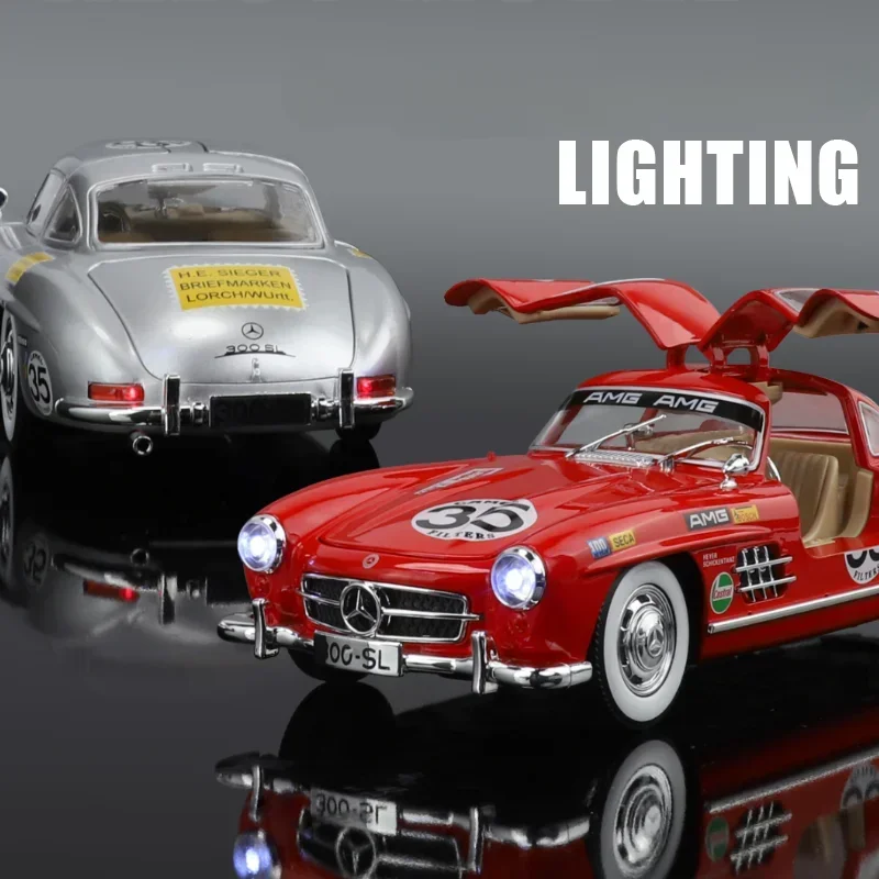 Benz 300SL Alloy Car Model, Diecast 1:24, Vintage Classic Car, Chapeado, Cor Brilhante, Fundição Miniatura, Voiture Boy, Aniversário Brinquedo