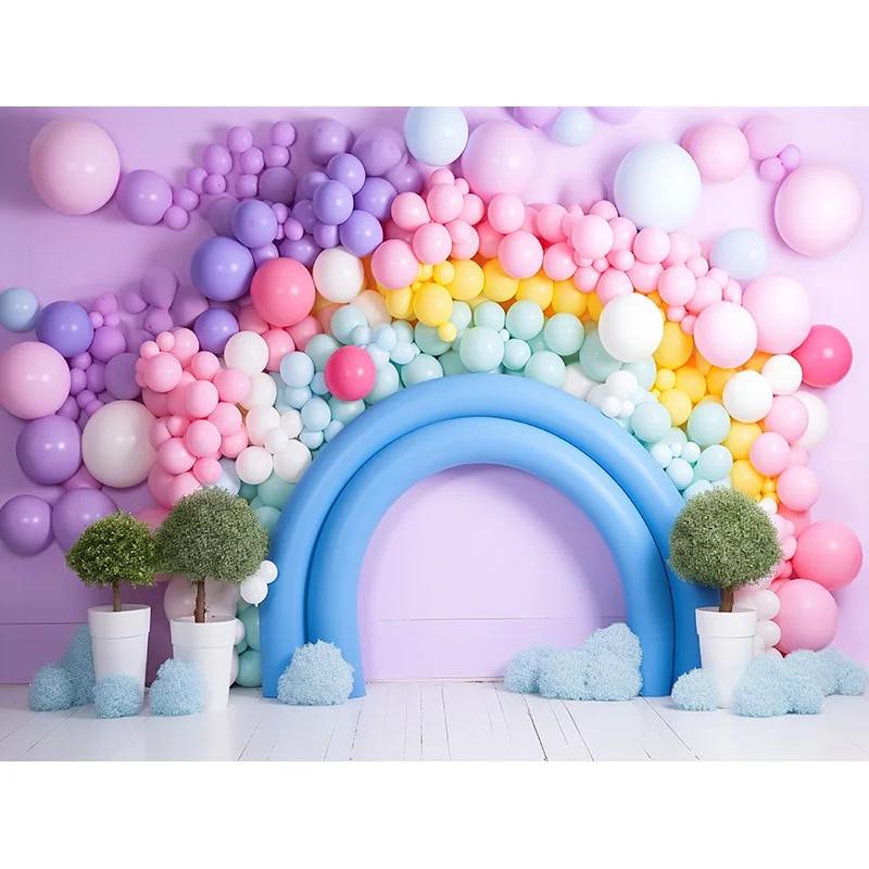 Fondos de fotografía de feliz cumpleaños para habitación de bebé, accesorios para decoración de fiesta de recién nacido, arco de globos, fondo fotográfico con tema Floral, QQ-06