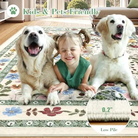 Tvättbara blommiga mattor 8x10 stor vintage vardagsrumsmatta boho halkfri mjuk låg lugg tunn sovrumsgolvmatta inomhus för matsal 12 best sales boho matta - №12