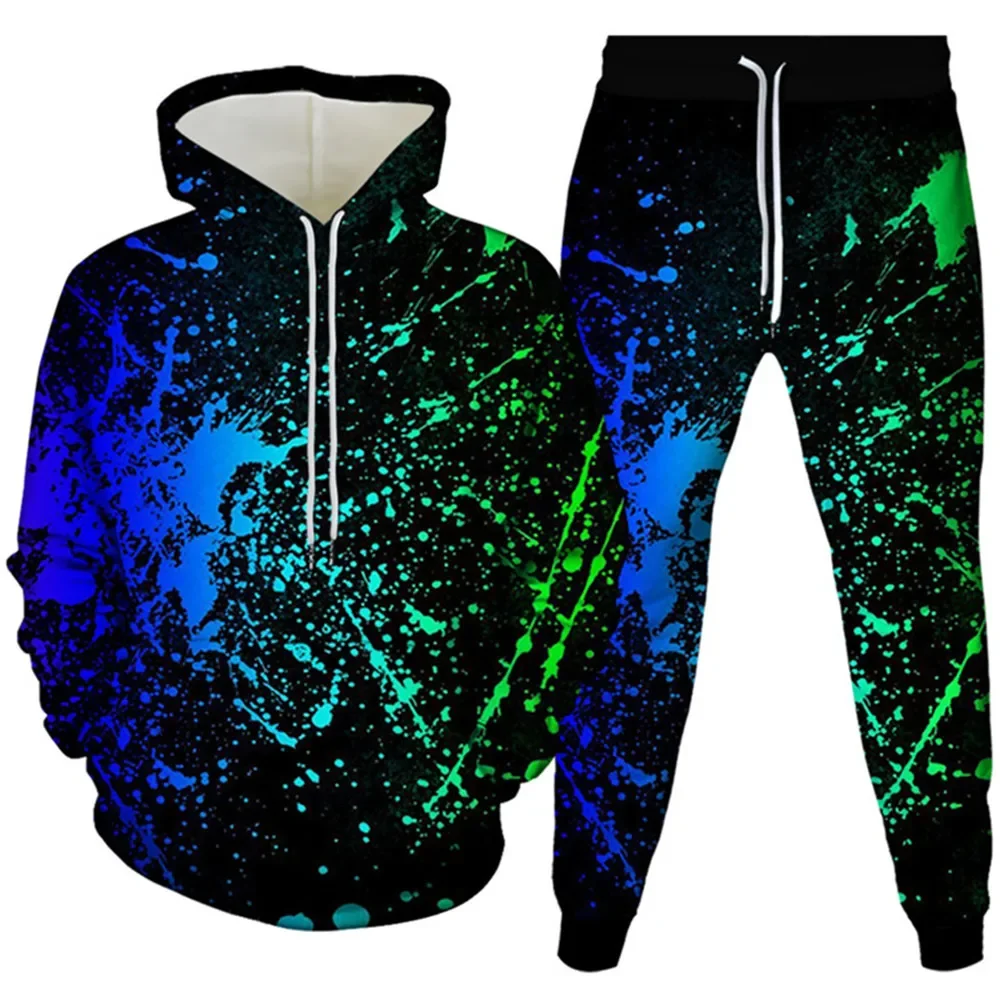 

Colorful Paint Splash Tie Dye Grapih 3D Print Costume Male 2 Piece Tracksuits Men Hoodies Sweatpants Unisex Sets Plus Size S-6XL