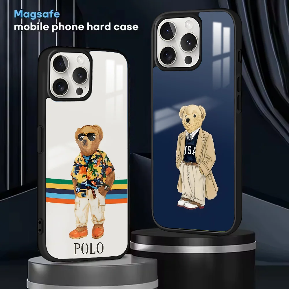 Fashion polo bear Phone Case For iPhone 16 15 14 13 12 11 Pro Max Plus Mini Magnetic Magsafe Wireless Charging Cover Coque