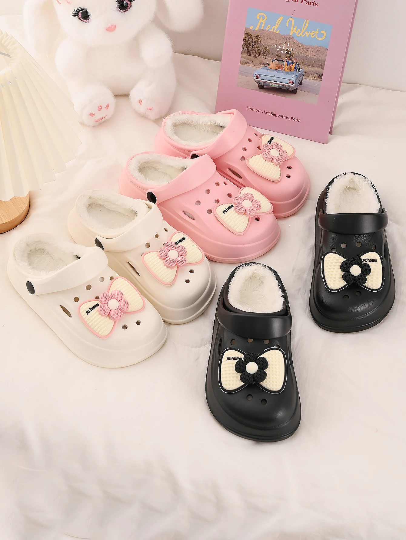 

Cute Bowknot Children Slippers Winter Bedroom Parent-child Shoes Soft Comfy Fashion Casual Home Shoes For Grils