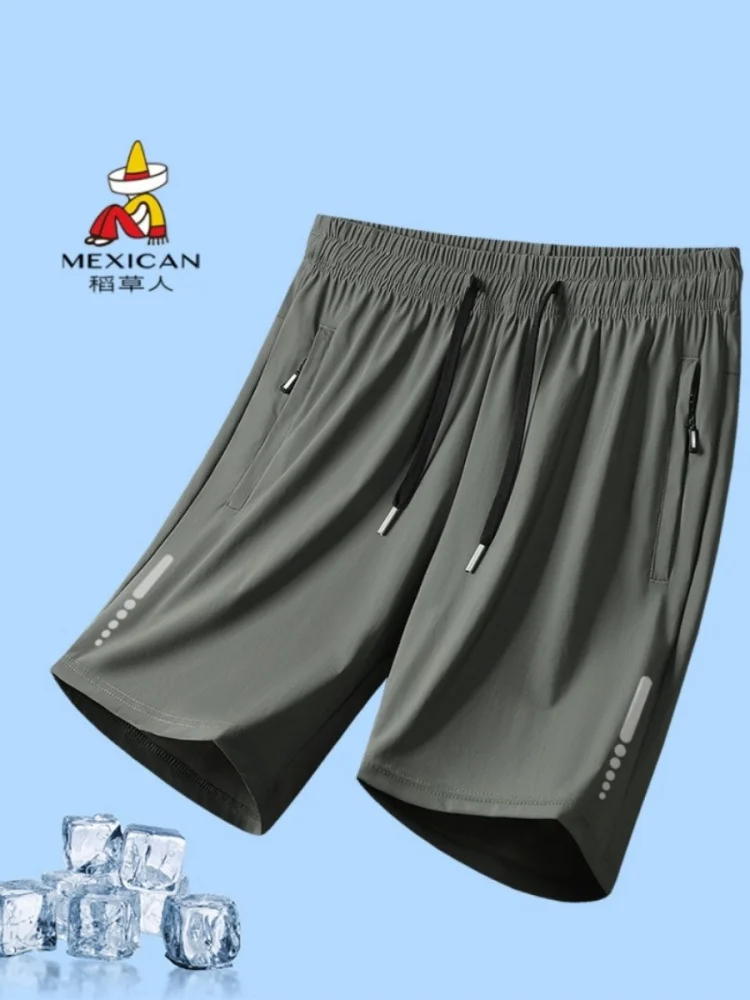 

Мужские спортивные шорты из ледяного шелка, летние, тонкие, повседневные, свободного кроя, больших размеров, быстросохнущие, прямые брюки для бега и тренировок