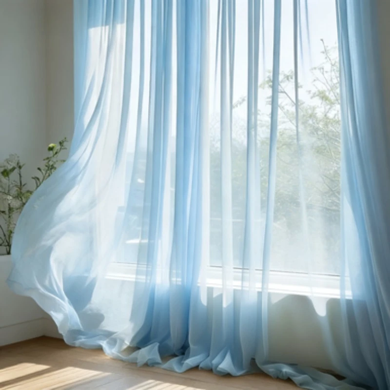 1PC Elegant Light Blue Semi-Transparent Curtain, Wrinkle-Free Breathable Window Decor, Ideal for Weddings Parties Photo Backgrou