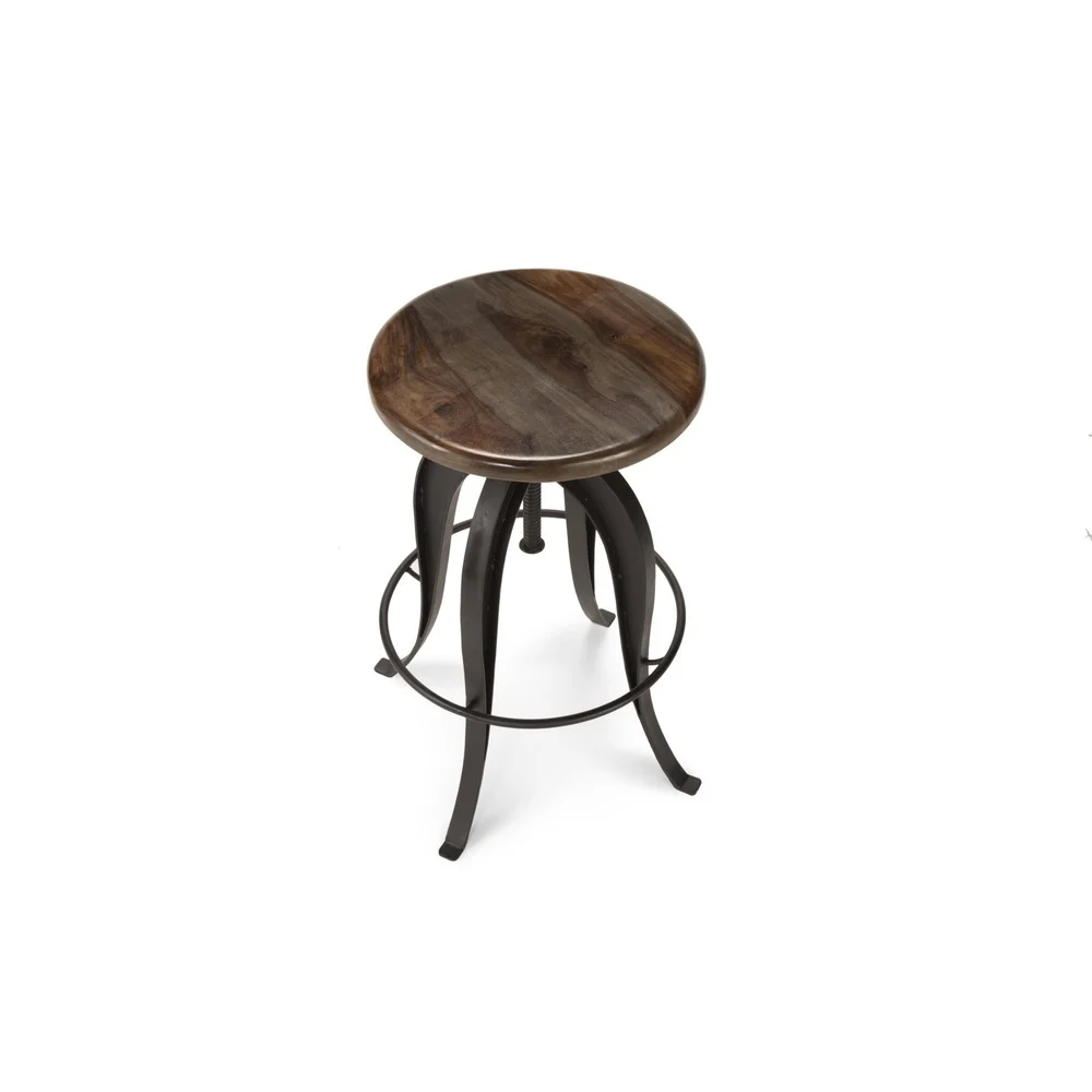 Adjustable Swivel Backless Bar Stool Solid Wood Seat Metal Frame Kitchen Dining Room Pub 32 Inch Height