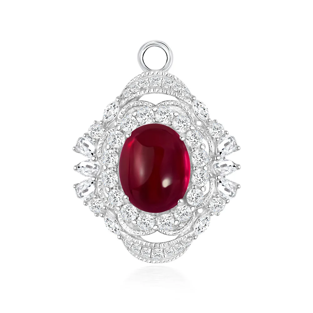 New S925 Silver Egg Shaped 8 * 10 Pendant, 3.5-carat Red Corundum Light Luxury Ins Necklace, Wedding Jewelry