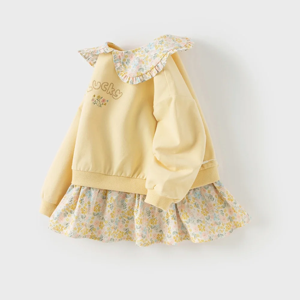 Dave Bella Autumn Children's Hoodie Girls' Floral Sweatshit Sweet Cute Baby Girl Long Sleeved  Elegant Clothes Party DB3252684