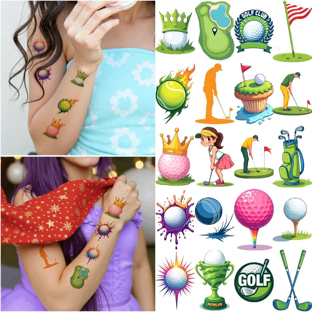 54 قطعة من ملصقات الجولف المؤقتة، ملصقات الجولف الكرتونية، ملصقات الوشم المؤقتة لأكتاف الكبار
