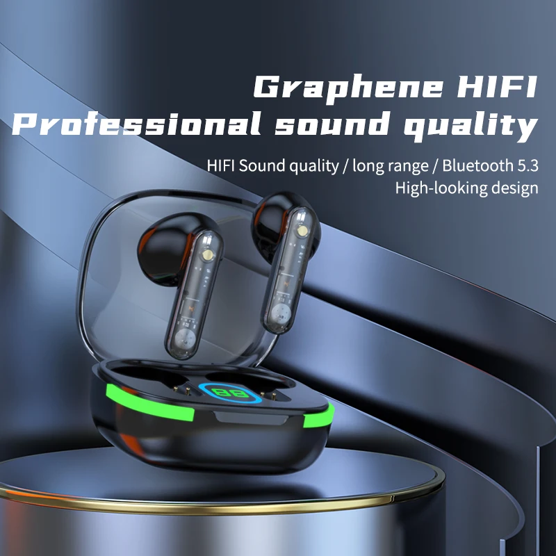 Wireless Bluetooth Digital Display Headset Bluetooth 5.3 Headset Sports HIFI Dual Noise Reduction Low Latency Earphone