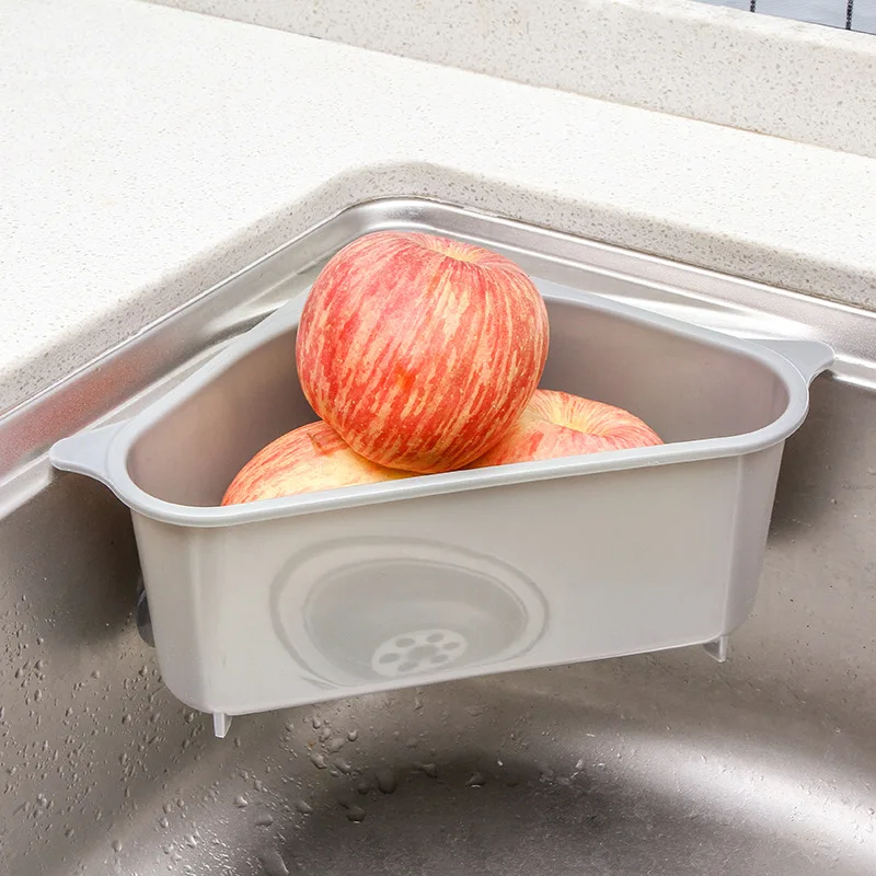 1 Pcs Triangle Sink Drain Basket Suction Cup Hanging Kitchen Sink Vegetable Leaf Peel Garbage Bin Sponge Cloth Storage Basket