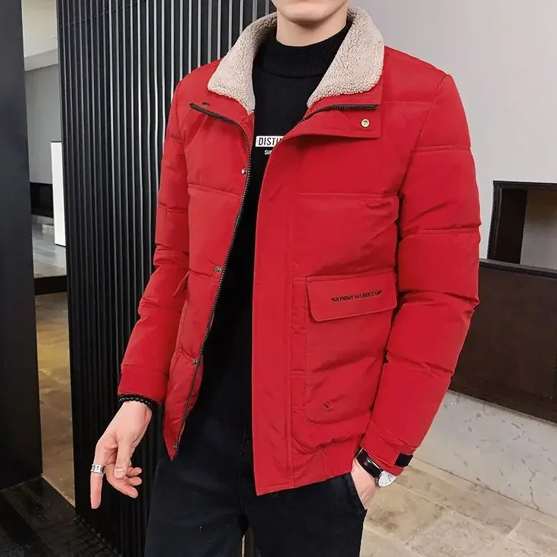 Black Men\'s Down Jacket Short Male Padded Coats Padding Khaki Parkas Winter 2024 Warm Clothes Korean 2024 Aesthetic Elegant Sale