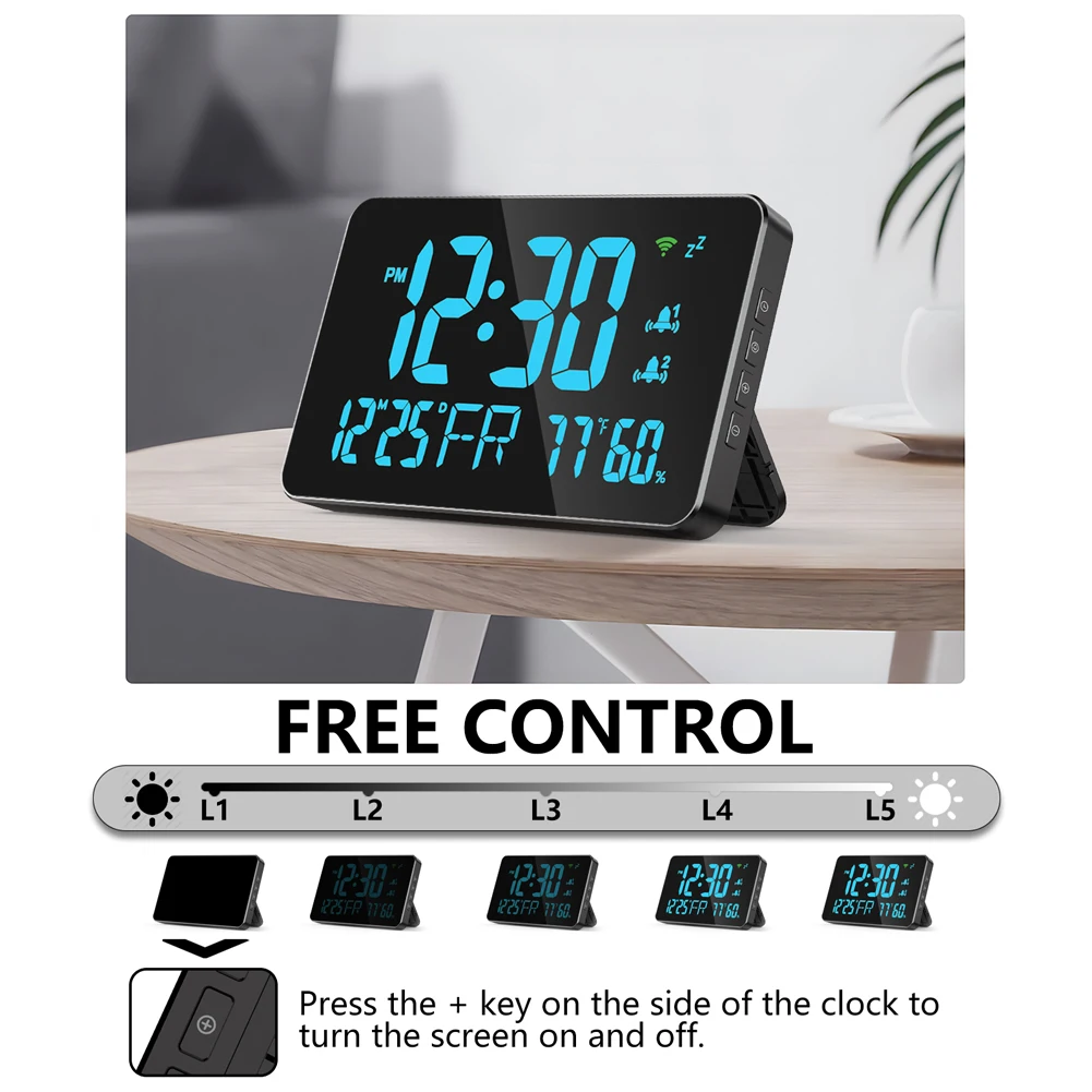 Tuya WiFi Desktop Clock Calendar Intelligent Thermometer Hygrometer with Digital LED Display Support WIFI Auto-Calibration