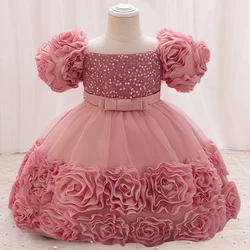 Baby Girl Sequin Flower Dresses Christmas Wedding Lace 1st Birthday Party Dress for Kids Toddler Children Formal Evening Costume