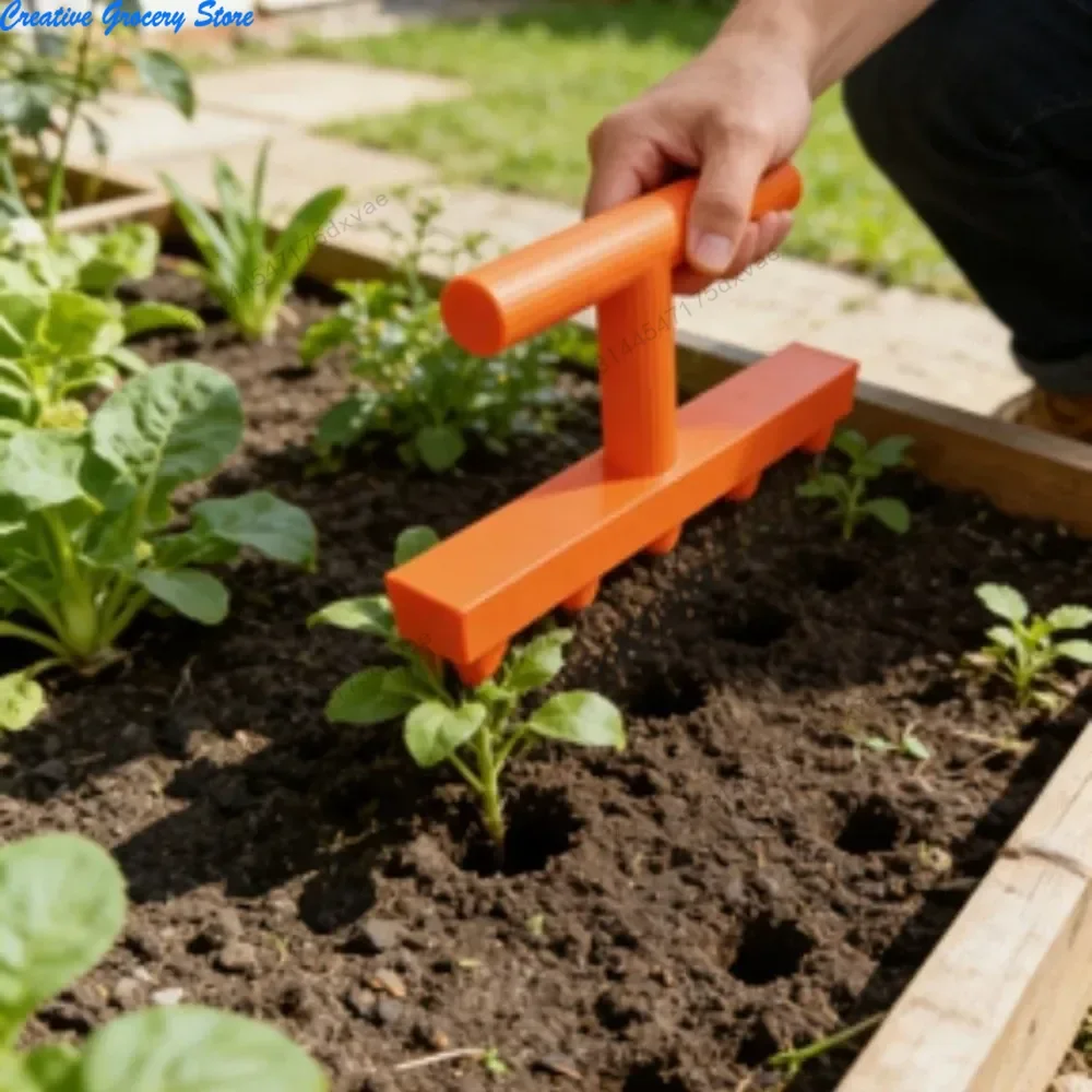 Seminatrice da giardino con punzone a 5 punte, per semina rapida, facile da usare, ideale per ortaggi domestici, risparmio di tempo, resistente.