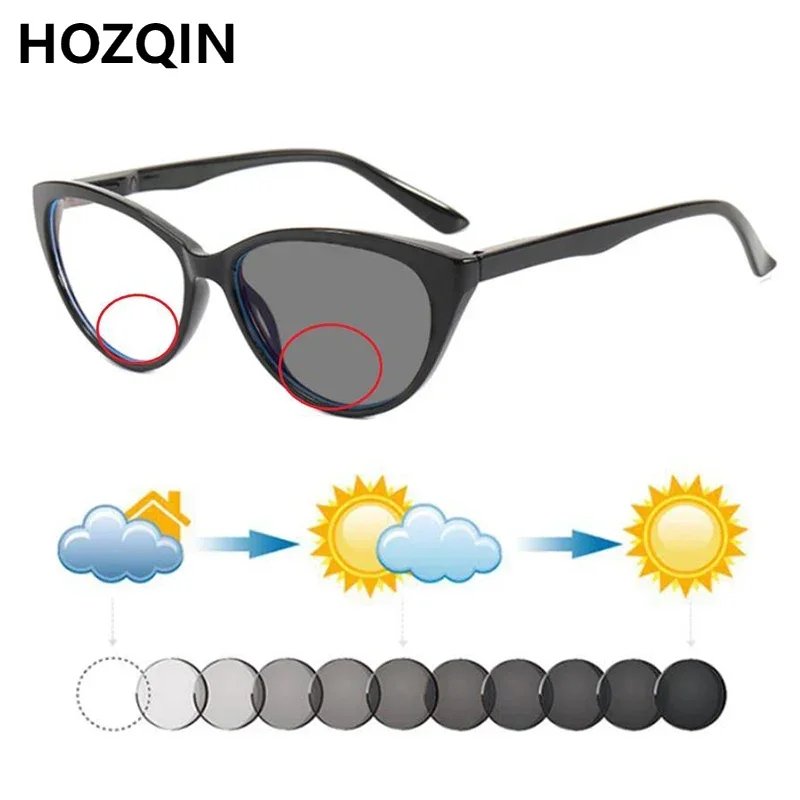 

New Women Cat Eyes Photochromic Bifocals Reading Sunglasses Female Leopard Hyperopia Presbyopic Spectacles Look Near Far Travel