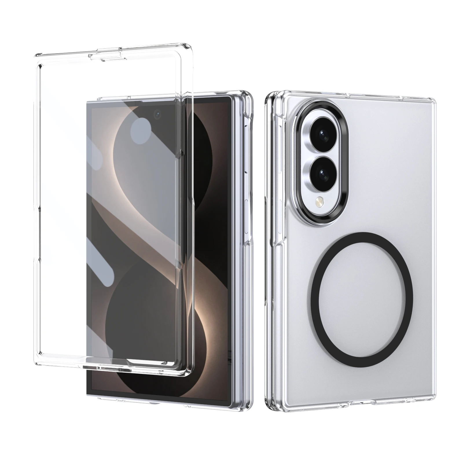 For Samsung Z Fold 8 Wide HD Clear Phone Case with Tempered Glass Film Wireless Charging Support Shockproof Protective Cover