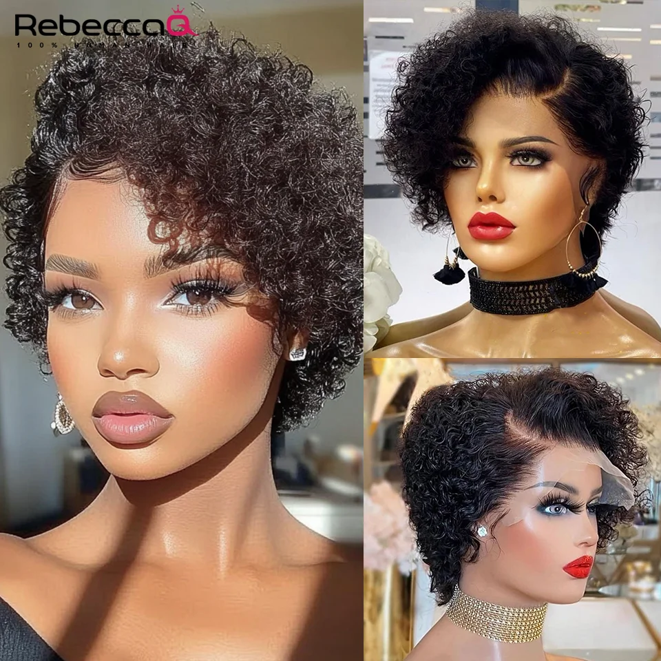 

Short Pixie Curly Bob Wig Lace Front Human Hair Wigs For Women Colored Brazilian Deep Curly Transparent Lace Part Human Hair Wig