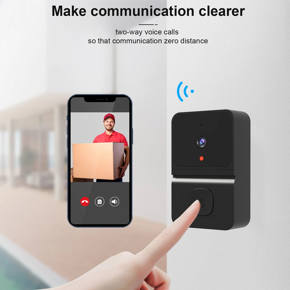 Timbre inalámbrico con cámara HD para exteriores, Timbre de puerta de seguridad con visión nocturna, intercomunicador de vídeo, cambio de voz para el hogar, WiFi