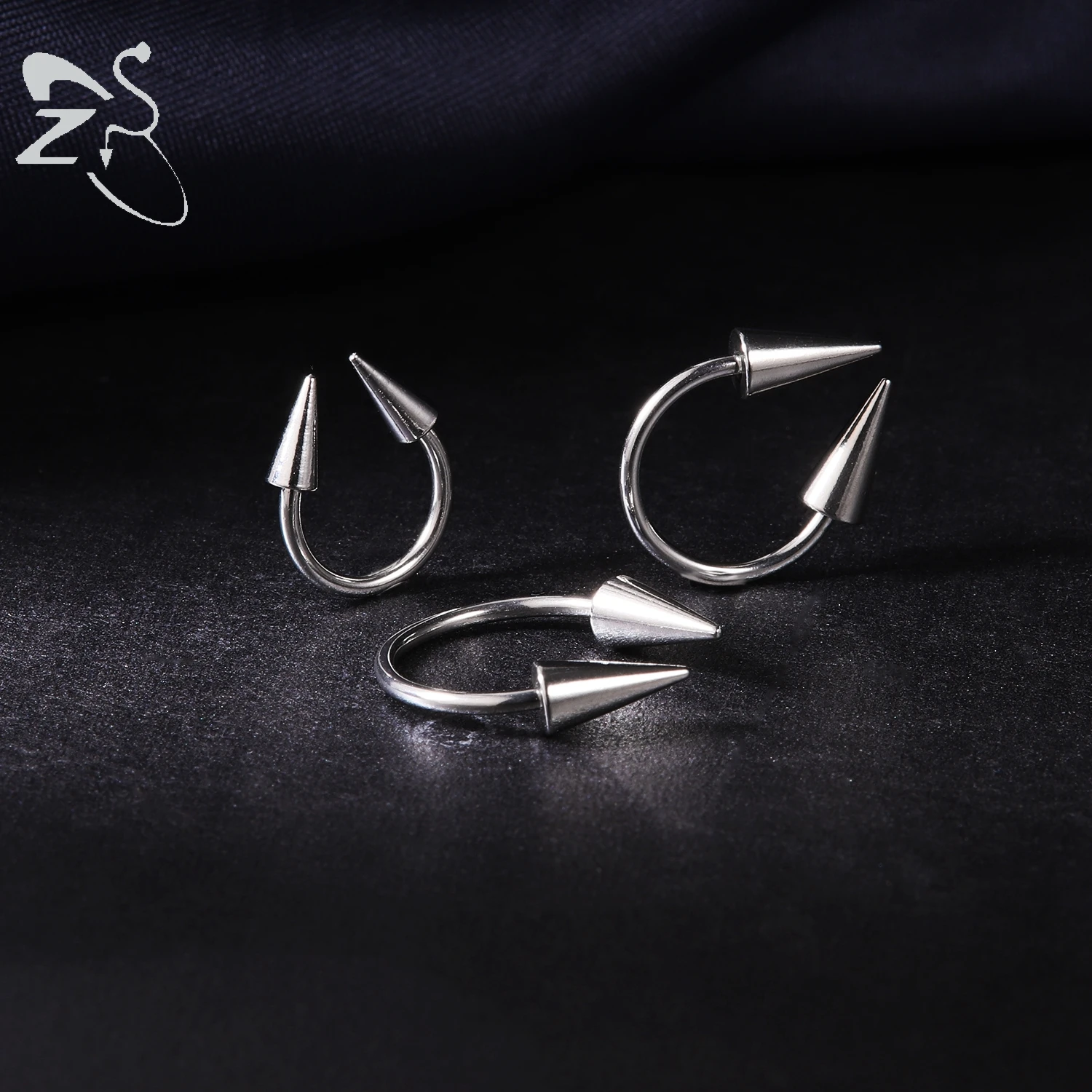 ZS 3-6Pcs/lot 16G Cone Septum Ring Stainless Steel Nose Ring Horseshoe Spike Lip Ring Black Color Tragus Helix Piercing 8-12mm