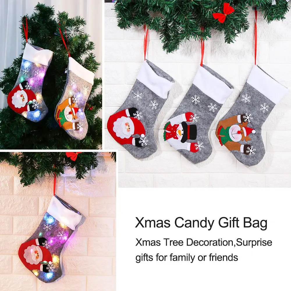 

Xmas Tree Decoration Hanging Santa Led Light Up Xmas Candy Gift Bag Christmas Stockings Socks
