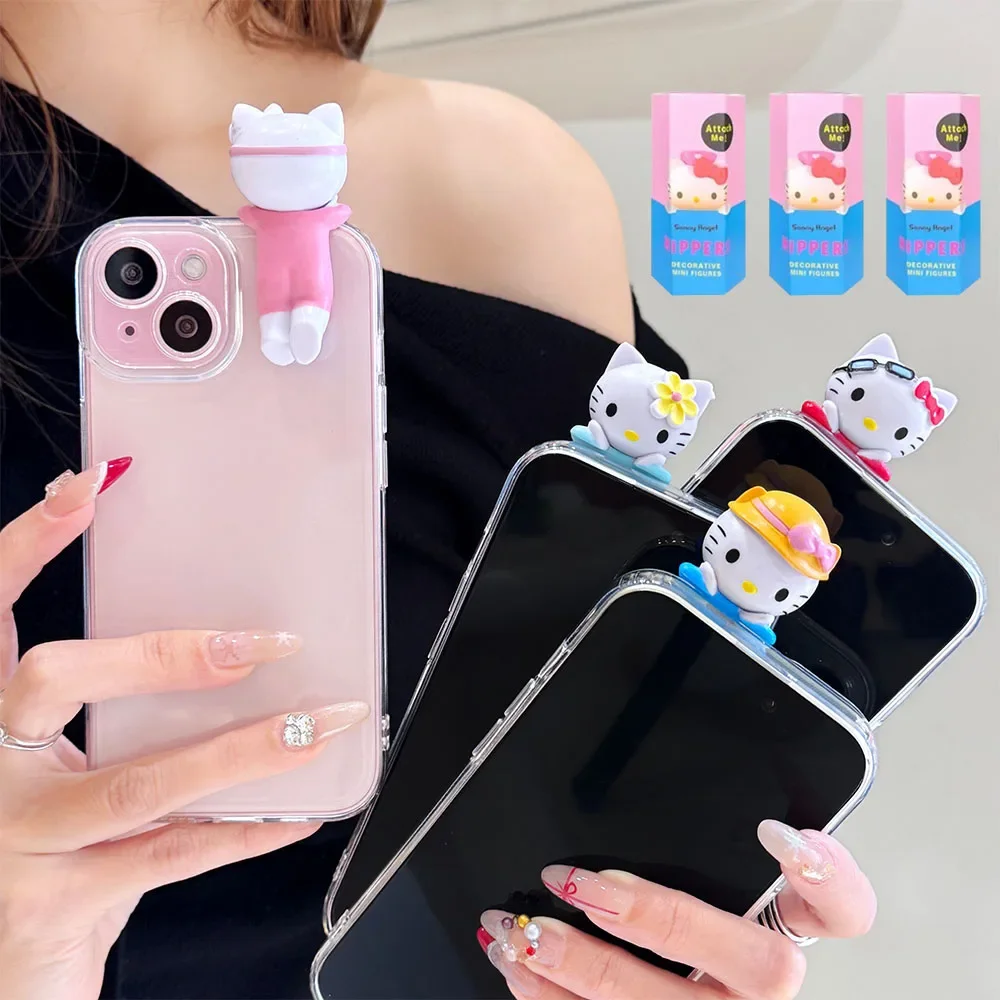 Cute Hello Kitty 3D Pendant Case for iPhone 16 Pro Max 15 14 Plus 13 12 11 Pro XR XS X 8 7 SE 2020 Clear Cover Box Random Gift