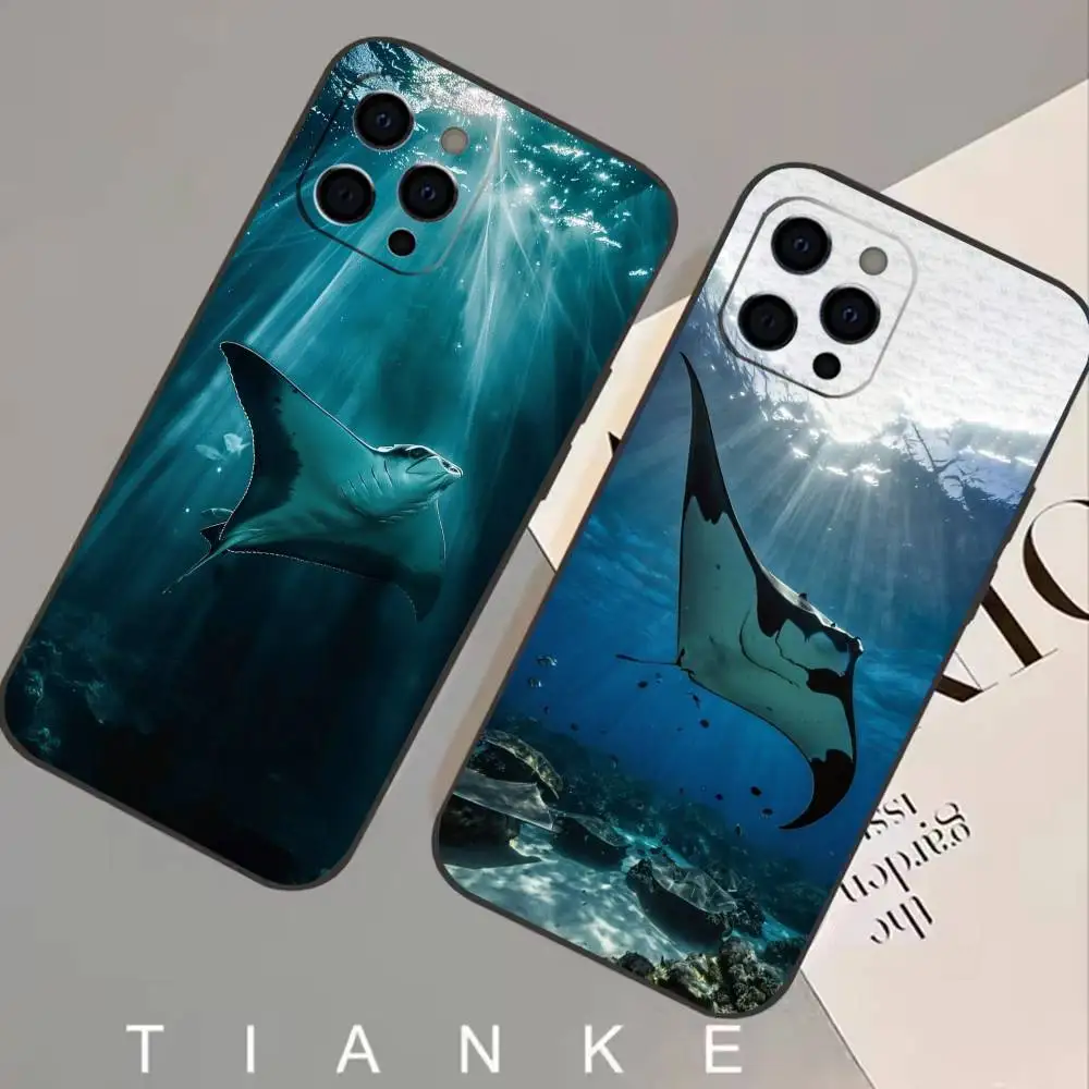 

Manta Ray Fish Phone Case For iPhone 17,16,15,14,13,12,11 Plus,Pro,Max,XS Silicone Soft Cover