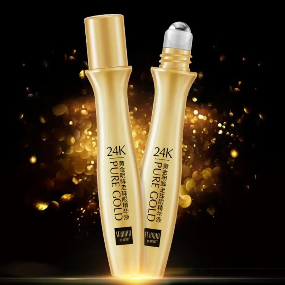 Crema hidratante para ojos, rodillo de oro de 24K, antiarrugas, eliminación de ojeras, suero para el cuidado de los ojos, 15ml