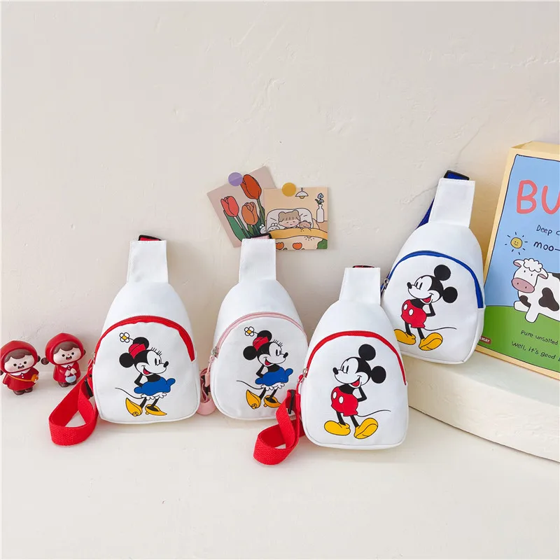 New Mickey Mouse Chest Bags for Children Disney Cartoon Minnie Mouse Casual Shoulder Bag Women Girls Mini Phone Storage Bag