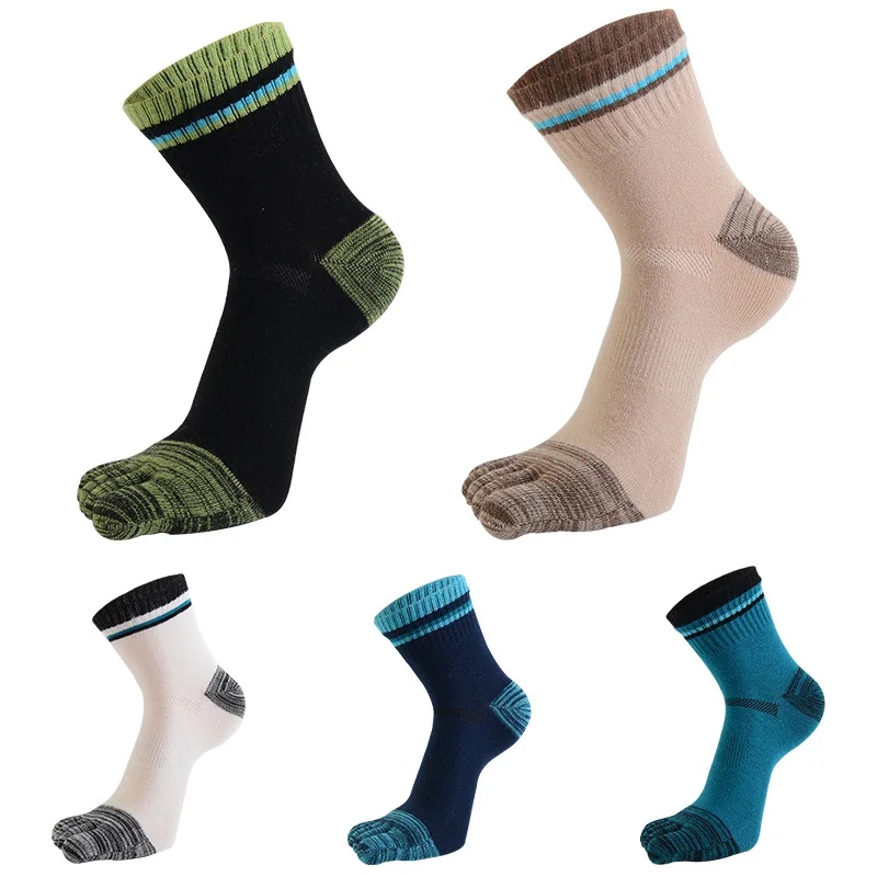 

2022 New Sports Five Finger Socks Men's Cotton Autumn Winter Middle Tube Striped Business Five-toe Sock Male Basketball Socks