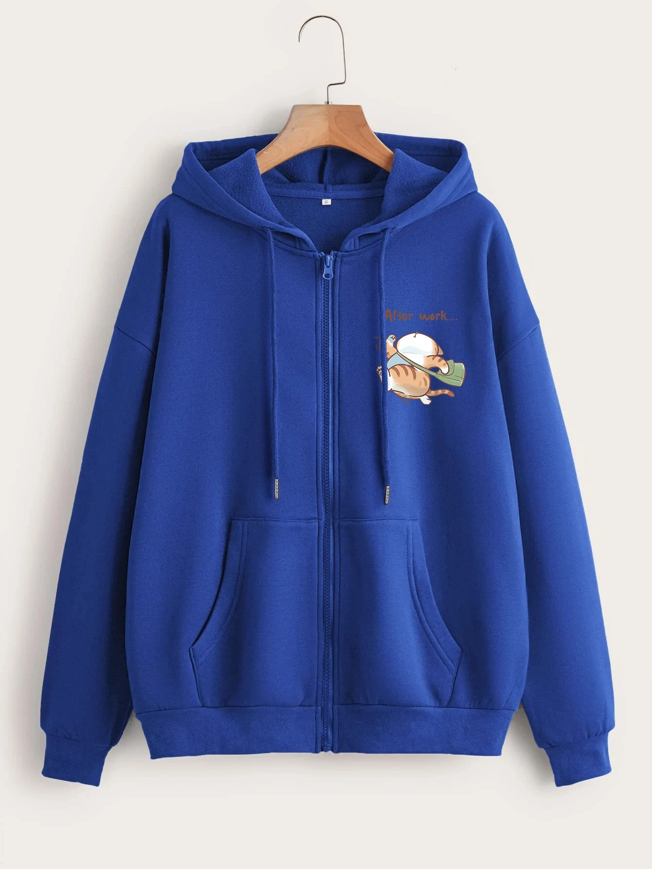 The Cat That Runs After Work Pattern Zipper Hoody Female Fashion Crewneck Top Vintage Oversize Hooded Fleece Casual  Sportswears