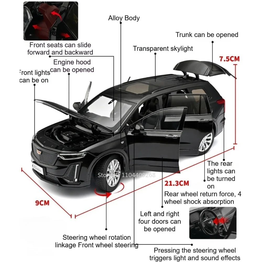 1:24 XT6 A6L Car Alloy Model Toy Sound Light Pull Back Sports Cars Adjustable Seat Shock Absorption Models Collectible Figurine
