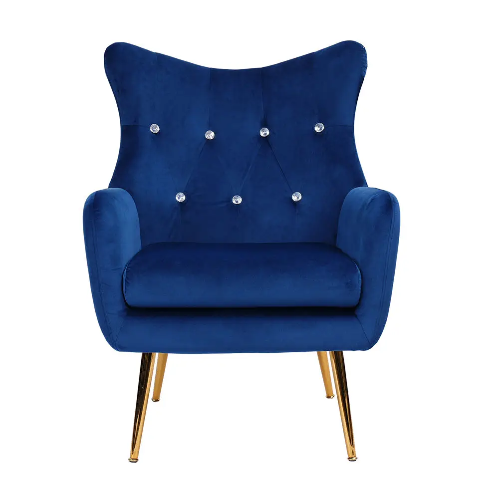 Nave Blue Velvet Wing Back Accent Chairs Upholstered Furniture Modern Luxury Recliner Relax Modern Gold Leg Leisure Armchair