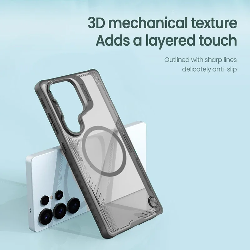NILLKIN Magnetic Case for Samsung Galaxy S25 Ultra, Anti-Yellowing Shockproof Cover Lens Protector Space-Inspired Aluminum Stand
