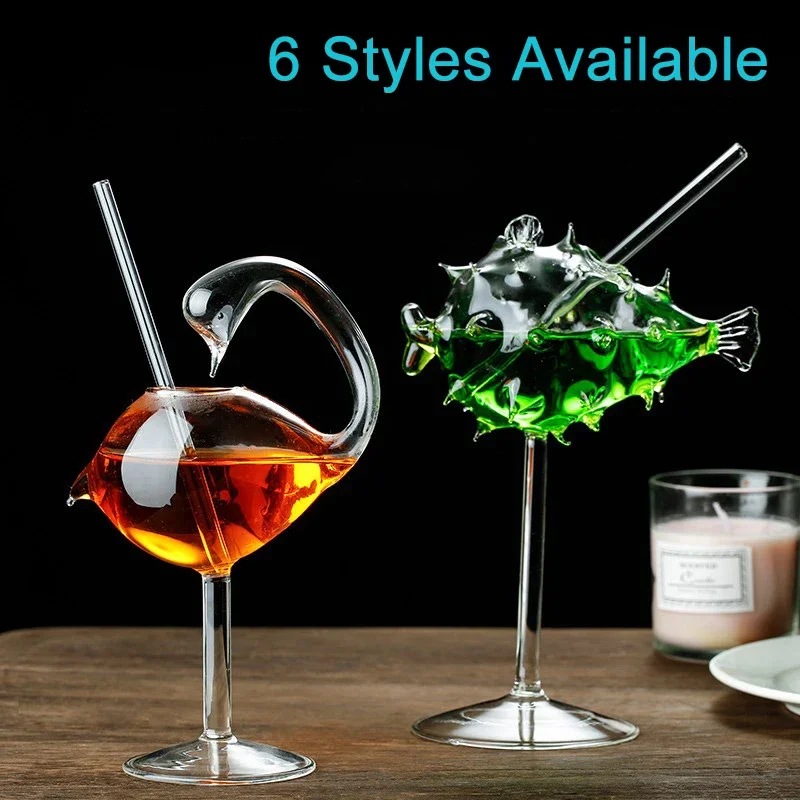 Creative Pufferfish Octopus Swan Cocktail Cup, Interesting Transparent Wine Glasses Juice Cups Bar Wine Accessories Beer Glass