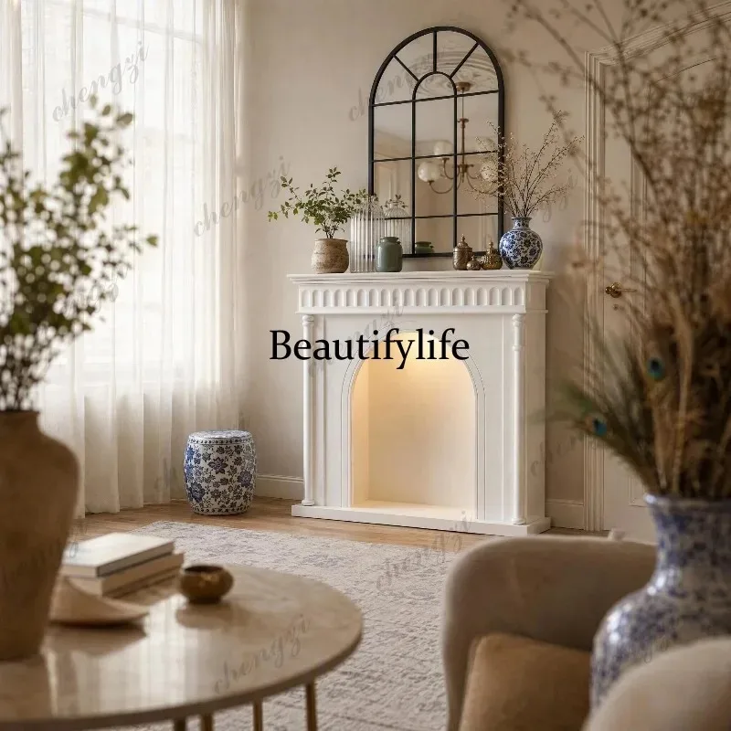CC182 French retro decorative cabinet American porch rack living room fireplace side cabinet entry cream wind