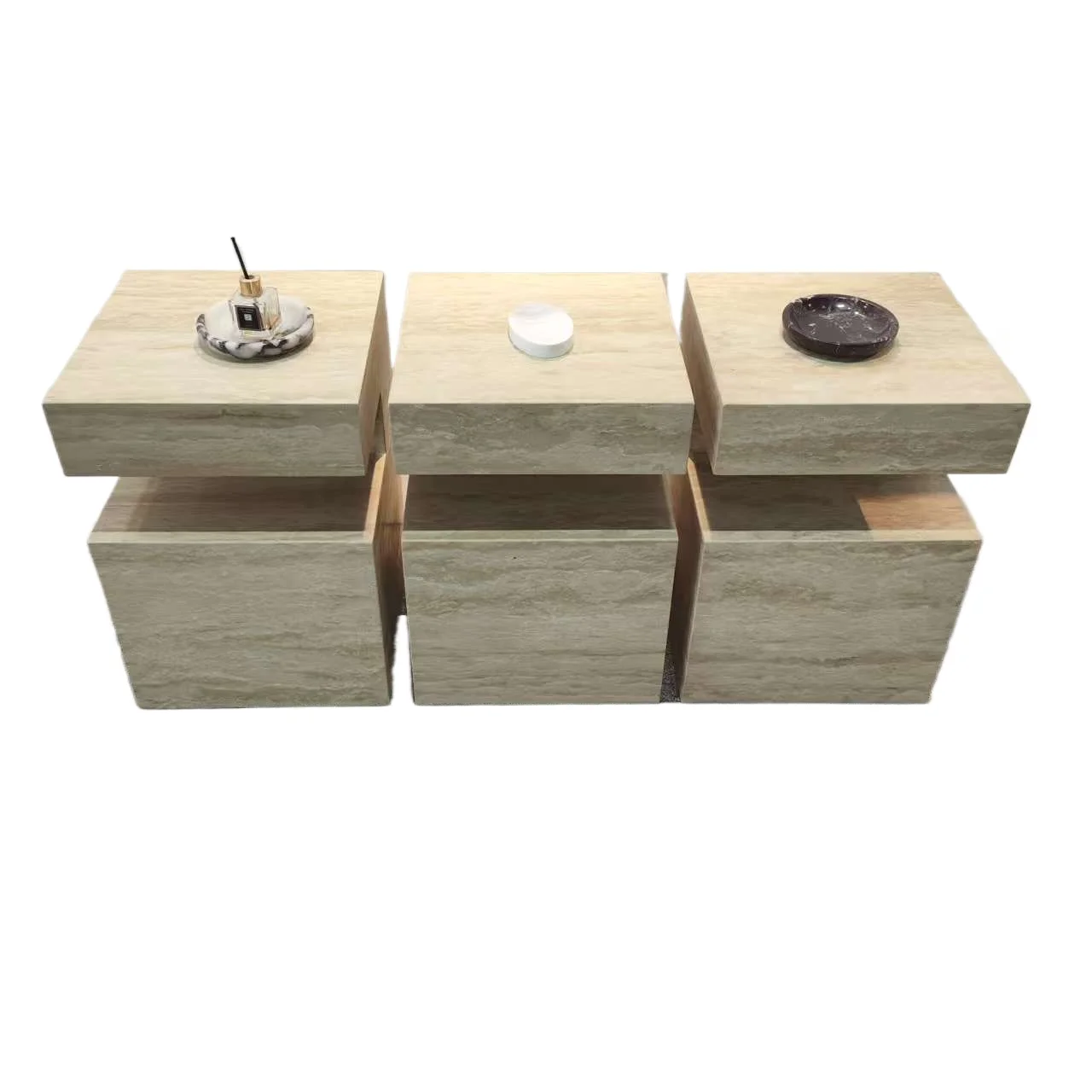 Modern custom natural stone factory price travertine side table entrance table marble bedside table luxury marble furniture